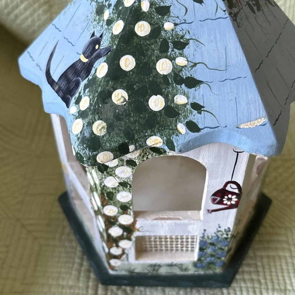 Kathy Hatch Wooden Garden Cat-Themed Hanging Gazebo Decor Hand Painted Detailed